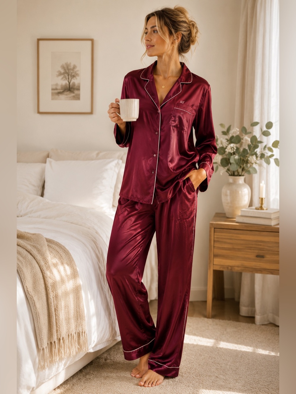 320. RACHEL ZOE | NWT | Satin Pajama Set | Burgundy | 21/25 & 20/13/31